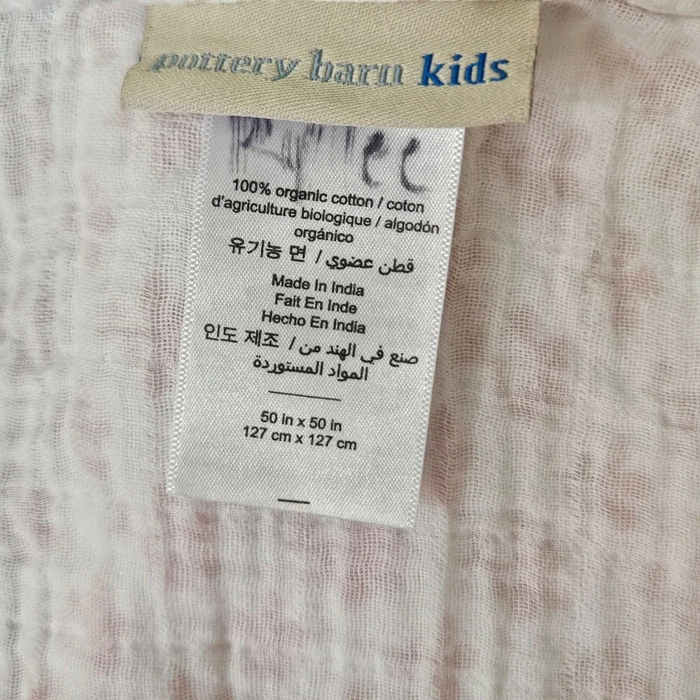Pottery Barn Kids Organic Cotton Muslin Swaddle Pink Floral Baby‎ Blanket 50x50